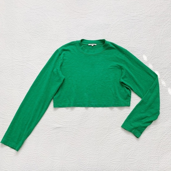Cotton Citizen Long Sleeve Crop Tee,‎ Green - Picture 1 of 4